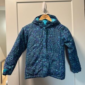 Columbia Kids Girls Blue Floral Ski Jacket Coat Hooded Zip Up Small 7/8